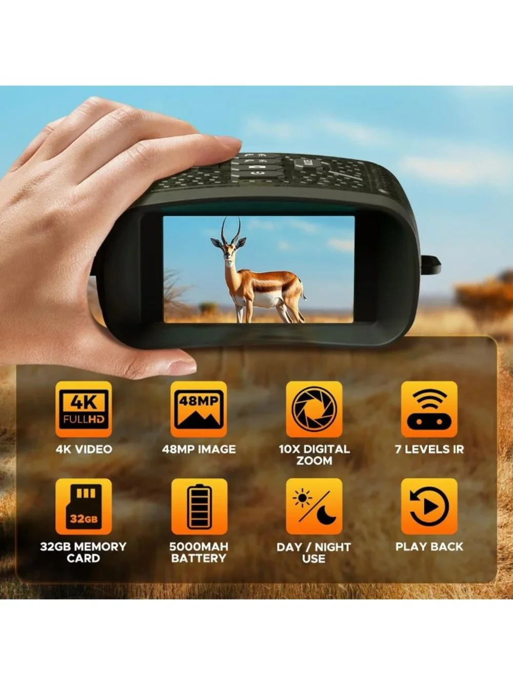 4K Night Vision Goggles with 10X Zoom, 48MP Infrared Binoculars for Hunting
